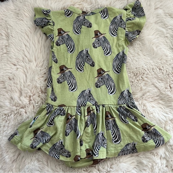 Posh Peanut Dante Zebra Print Henley Short Sleeve Twirl Skirt Bodysuit Sz 3-6M - Picture 2 of 5